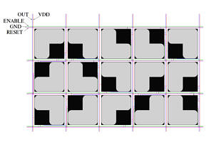 Diagram of an image sensor By rotating the pixels, the light-sensitive areas (shown here in grey) are not arranged in a straight line, which enables irregular scanning in a regular grid.